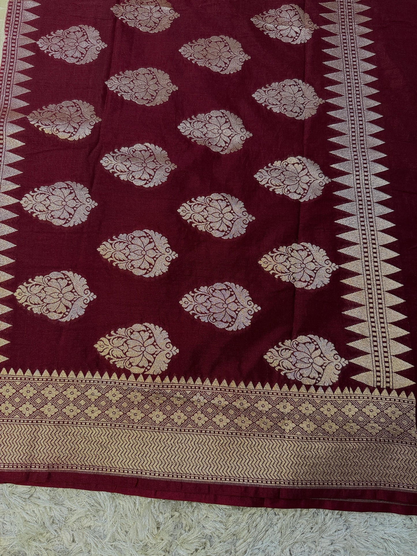 Beige Banarasi Mashroo Kathan Soft Silk Saree Alna Apparels