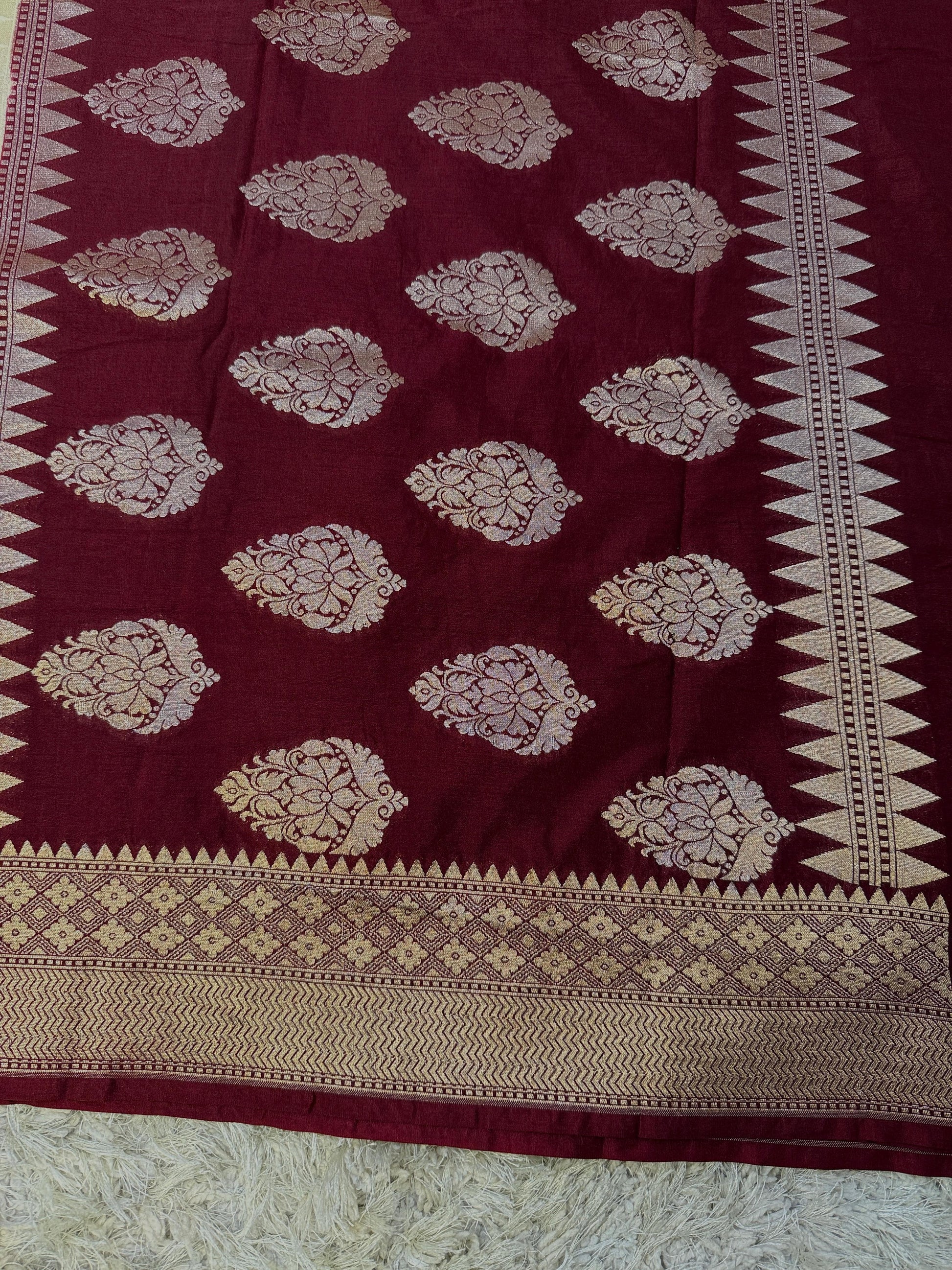 Beige Banarasi Mashroo Kathan Soft Silk Saree Alna Apparels