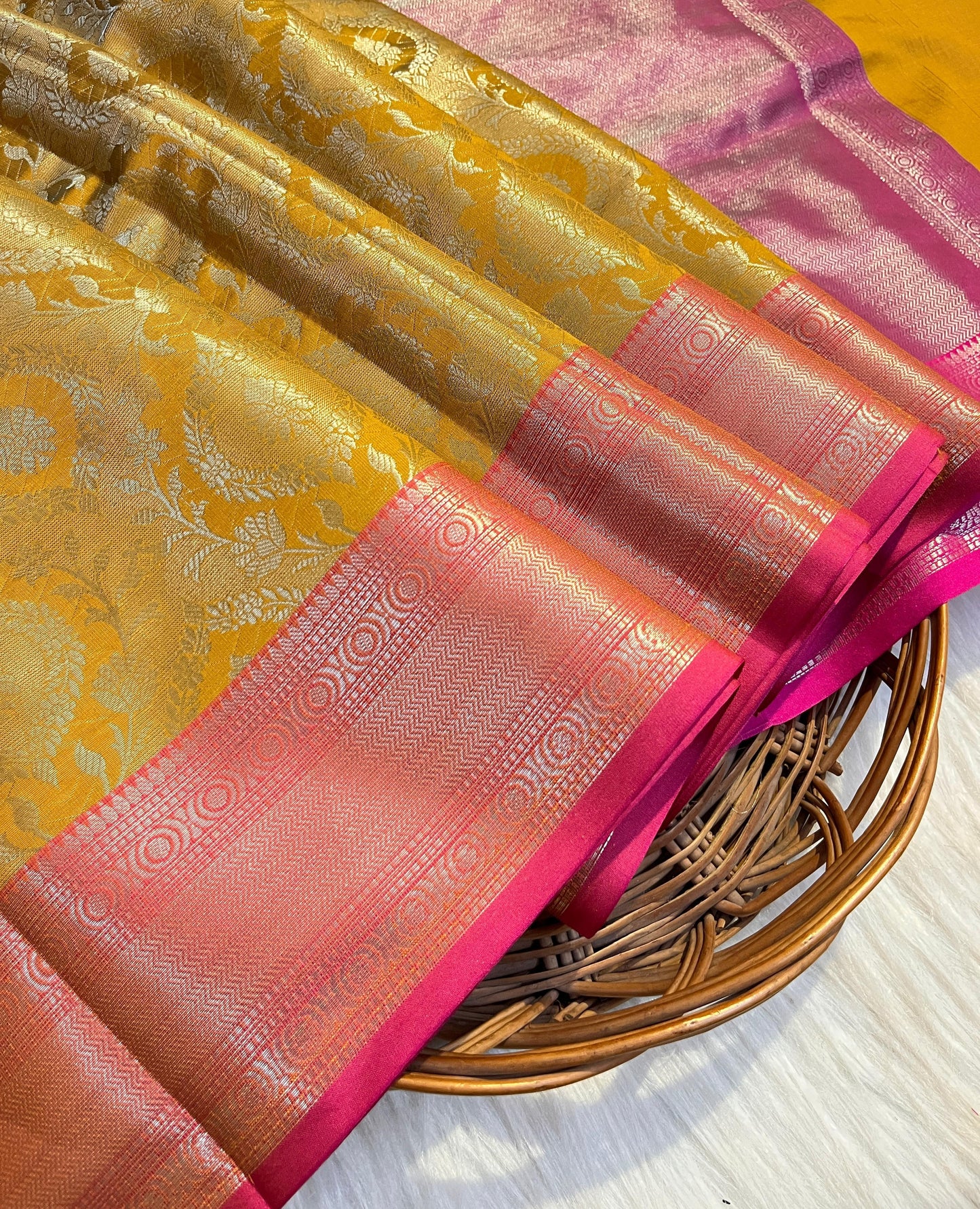 Yellow Banarasi Tissue Silk Saree Alna Apparels