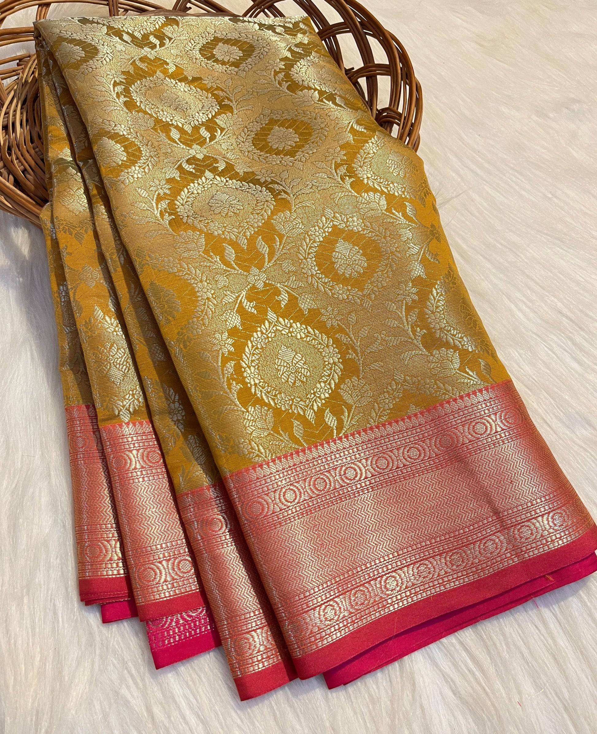 Yellow Banarasi Tissue Silk Saree Alna Apparels