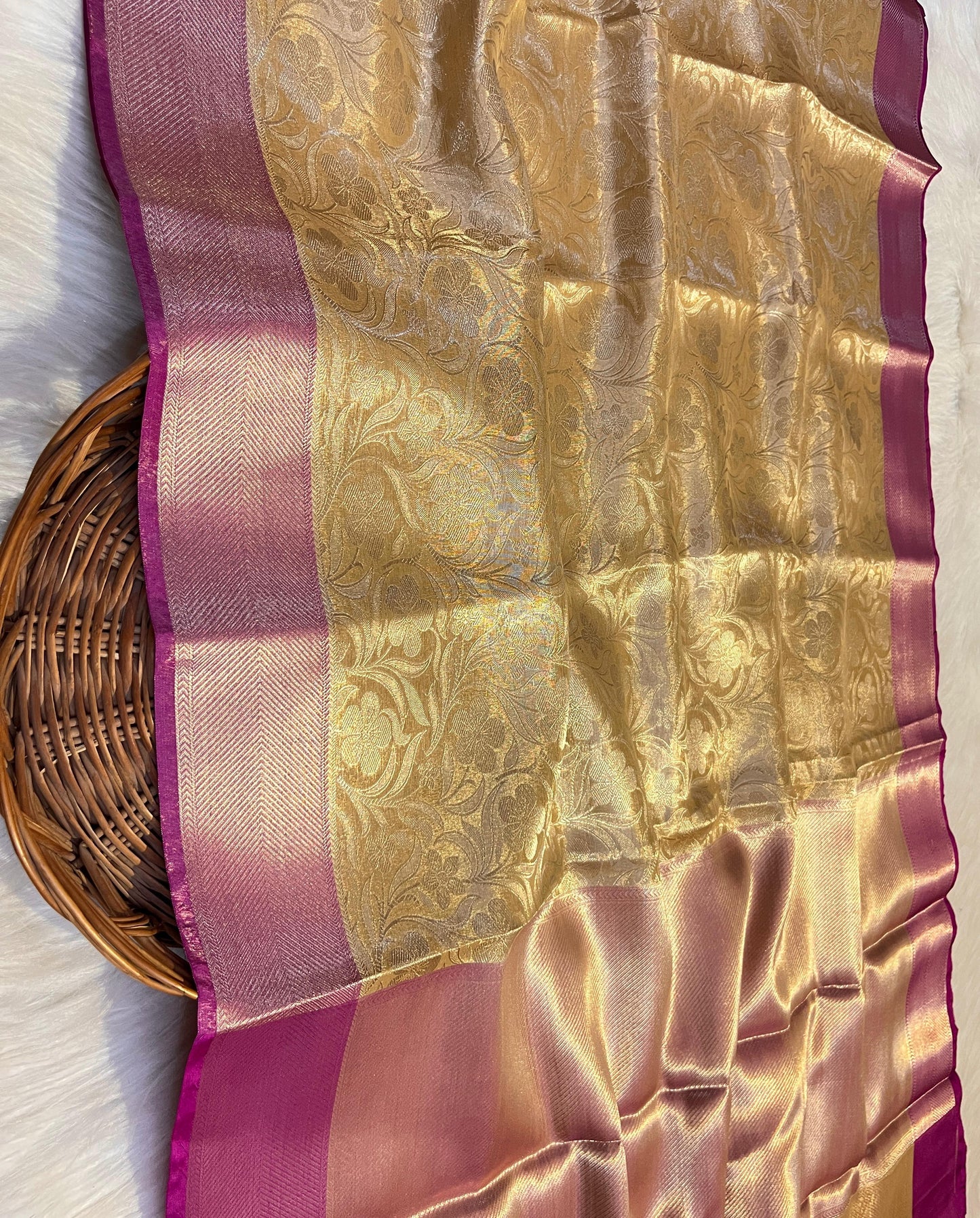 Gold Banarasi Tissue Silk Saree Alna Apparels