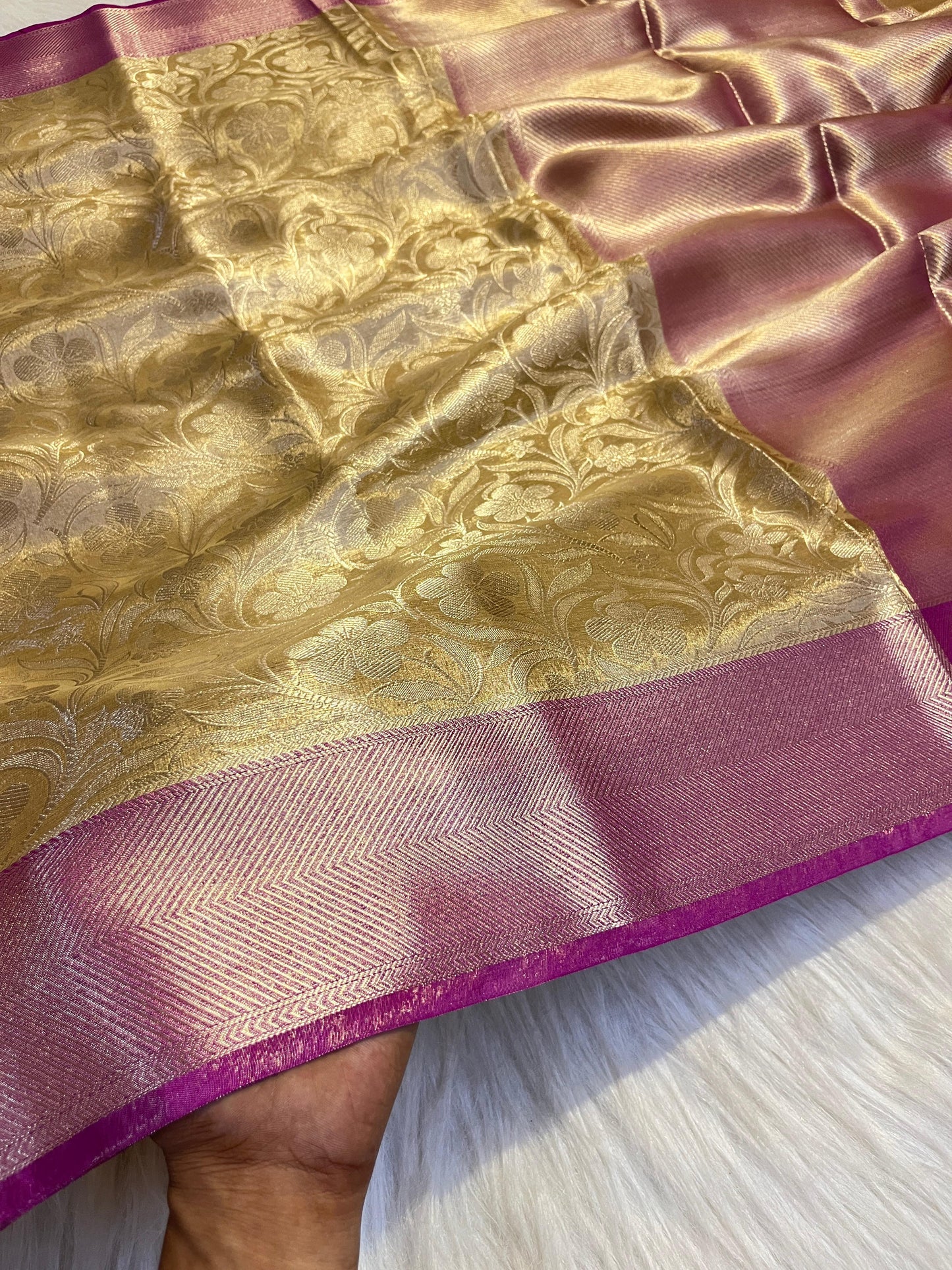 Gold Banarasi Tissue Silk Saree Alna Apparels