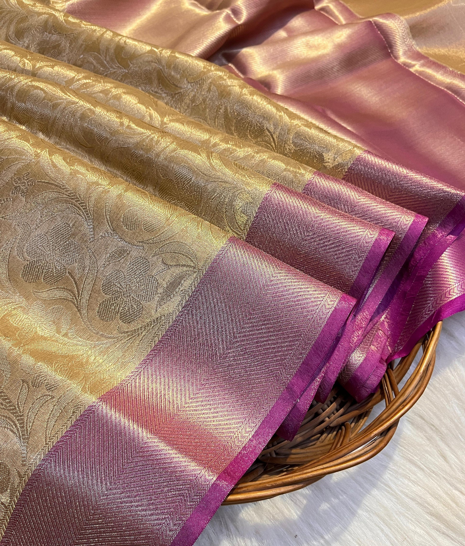 Gold Banarasi Tissue Silk Saree Alna Apparels