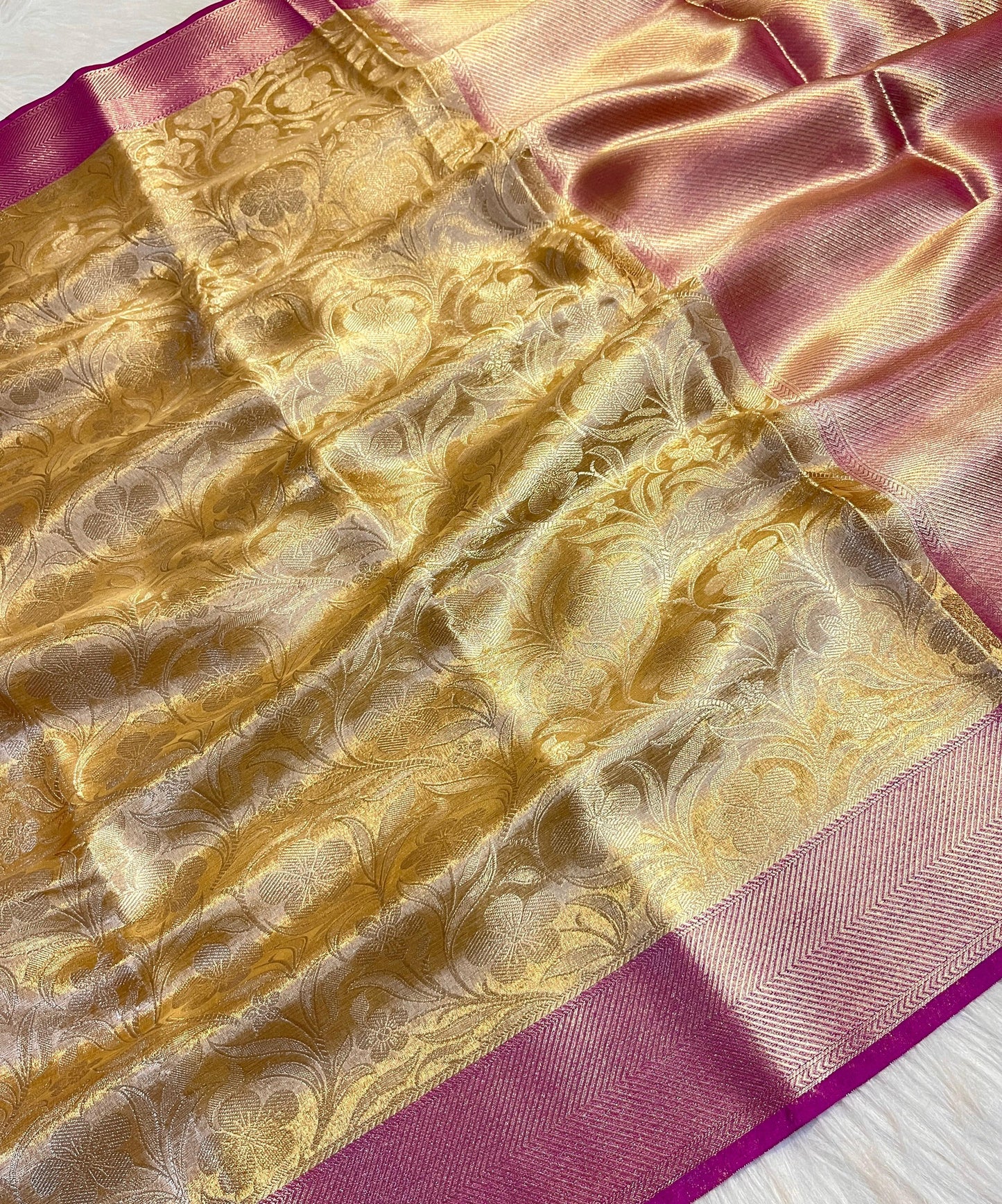 Gold Banarasi Tissue Silk Saree Alna Apparels