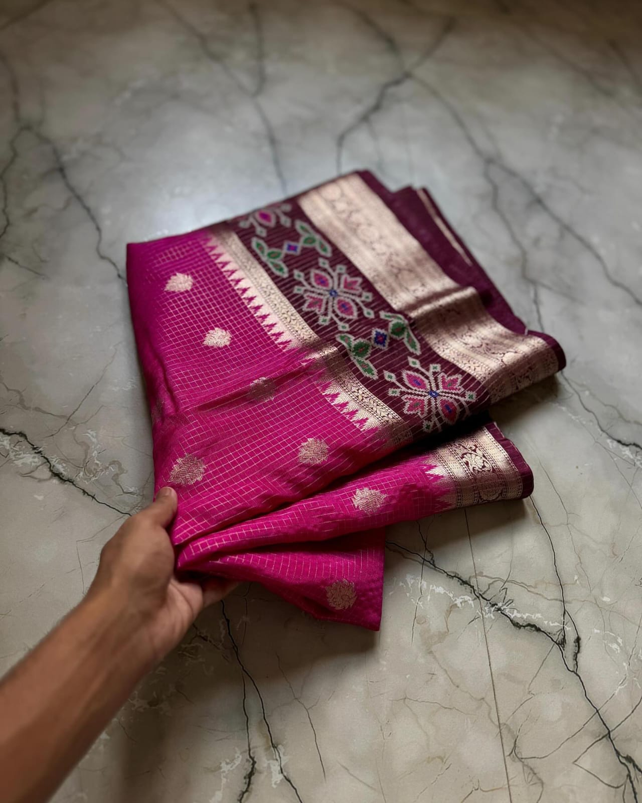 Pink Banarasi Kathan Soft Silk Saree Alna Apparels