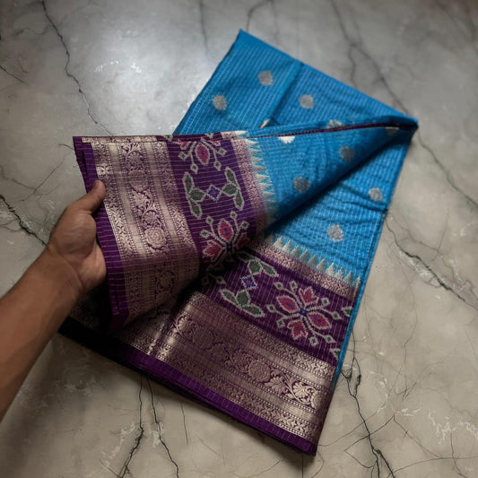 Blue Banarasi Kathan Soft Silk Saree Alna Apparels