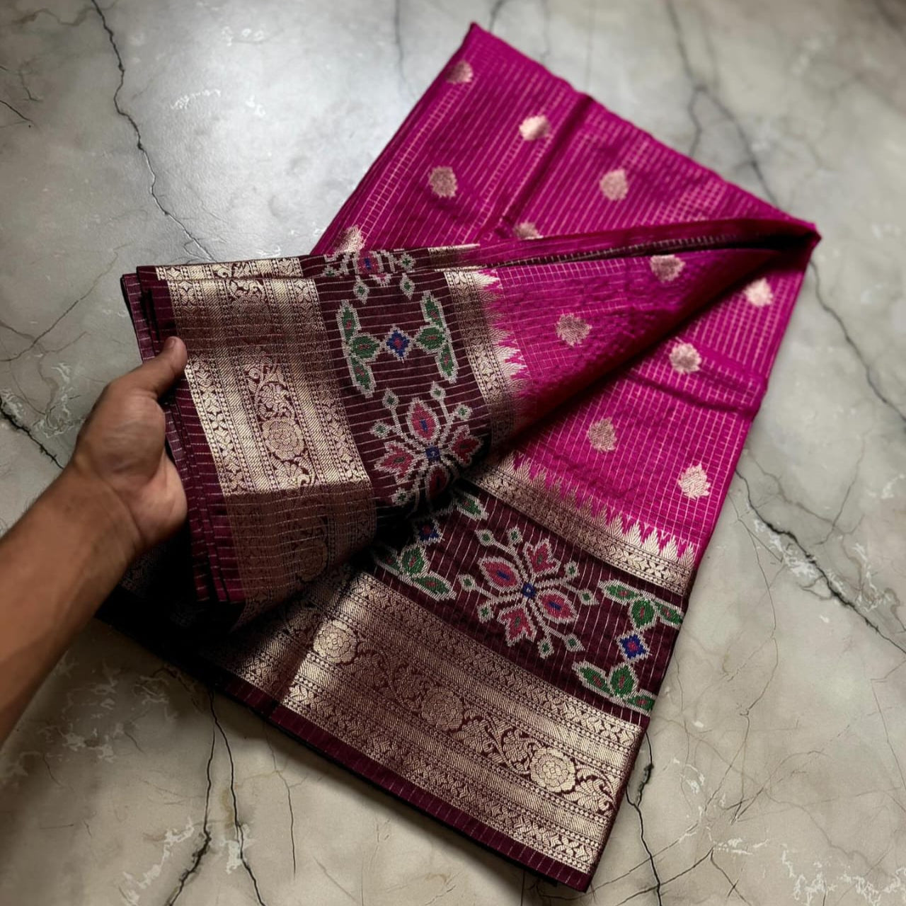 Pink Banarasi Kathan Soft Silk Saree Alna Apparels