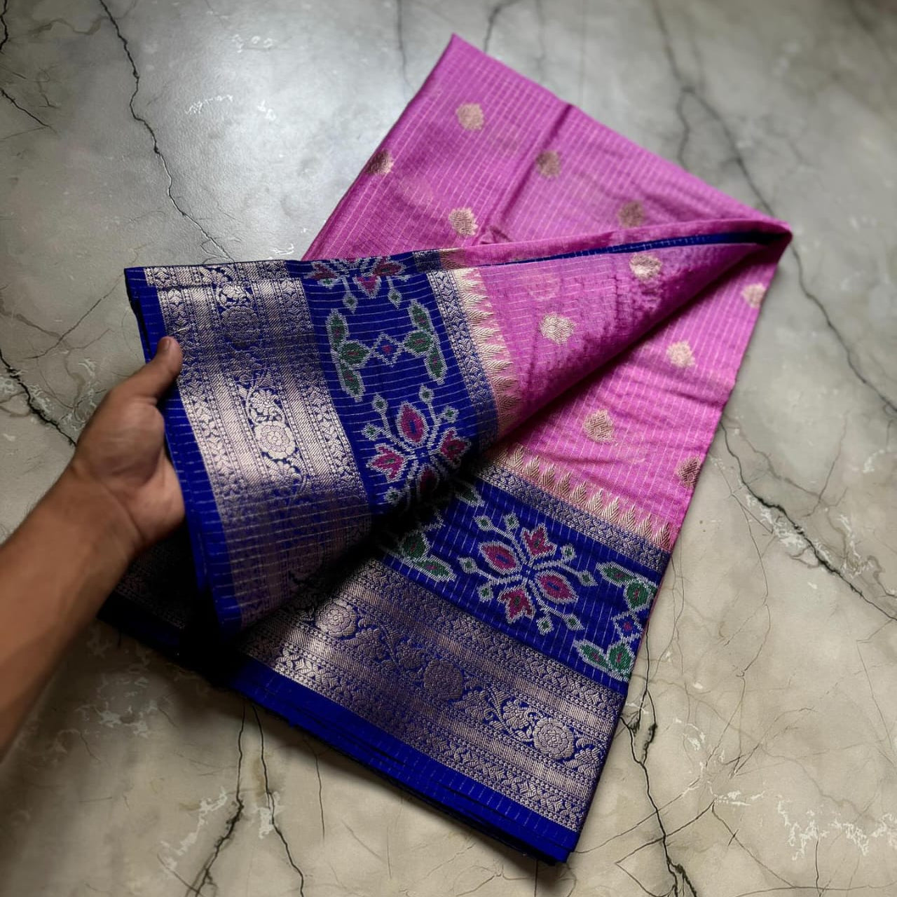 Pink Banarasi Kathan Soft Silk Saree Alna Apparels