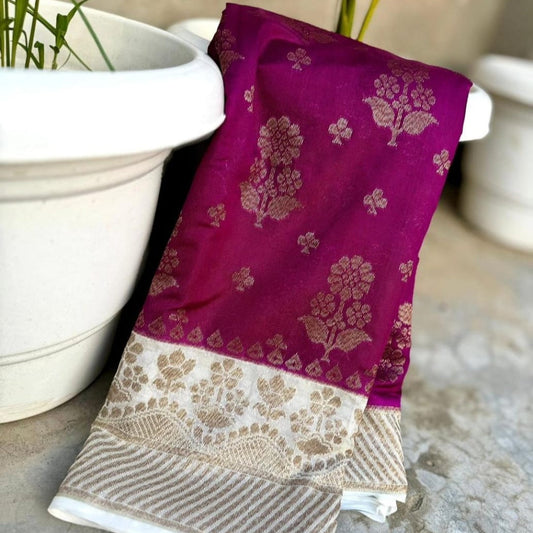Pink Banarasi Semi Dupion Silk Saree Alna Apparels