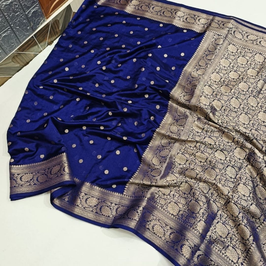 Navy Banarasi Kathan Silk Saree Alna Apparels