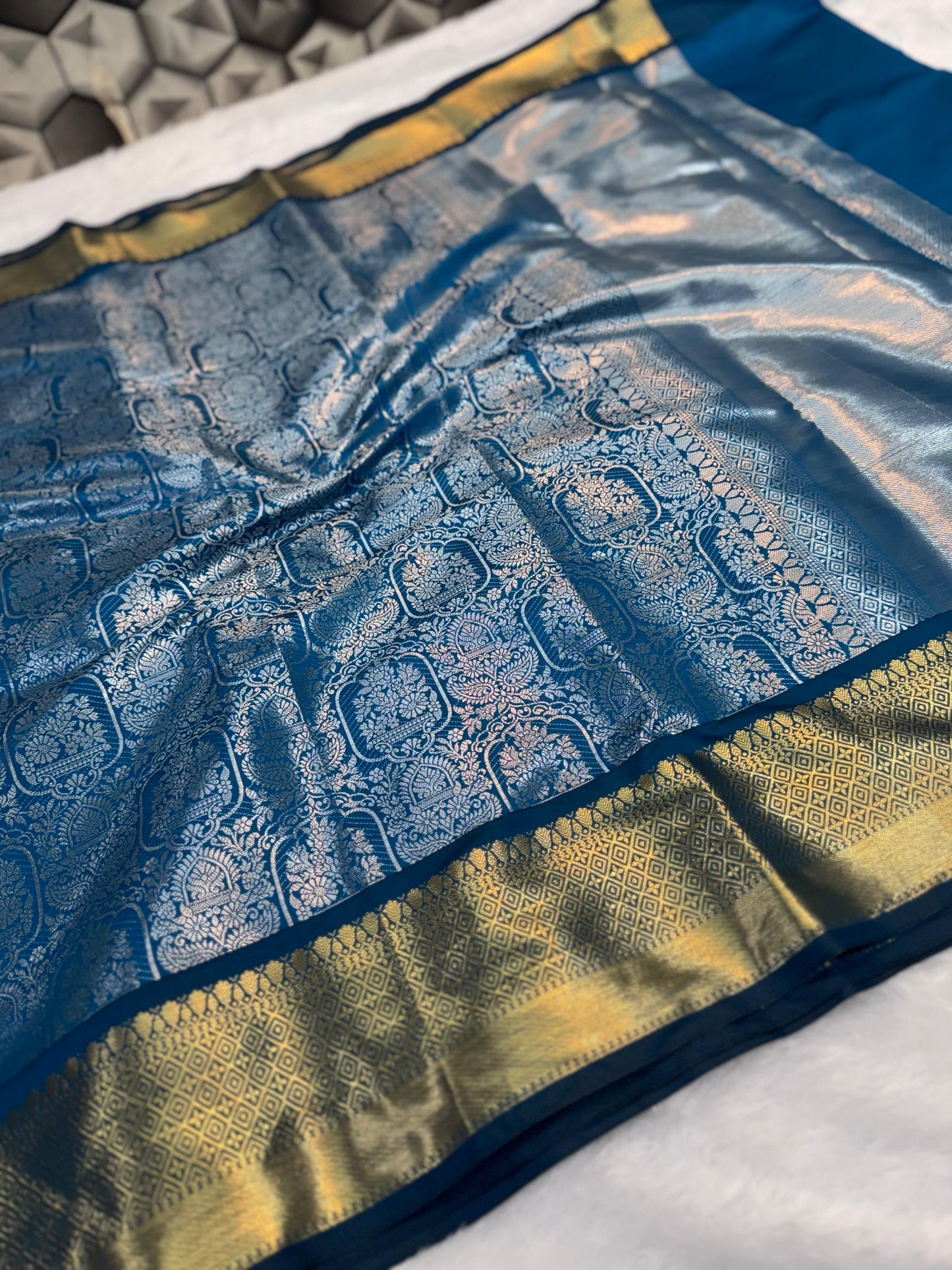 Blue Banarasi Semi Kathan Soft Silk Saree Alna Apparels