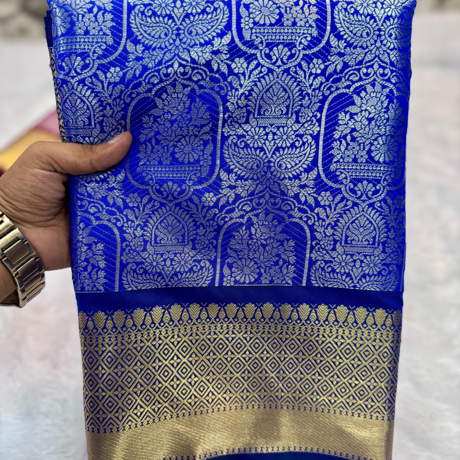 Navy Banarasi Semi Kathan Soft Silk Saree Alna Apparels