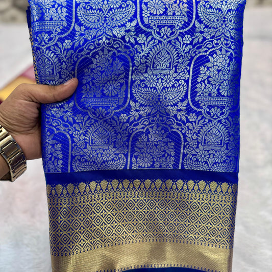 Navy Banarasi Semi Kathan Soft Silk Saree Alna Apparels