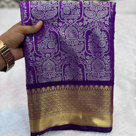 Purple Banarasi Semi Kathan Soft Silk Saree Alna Apparels