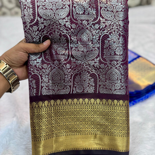 Maroon Banarasi Semi Kathan Soft Silk Saree Alna Apparels