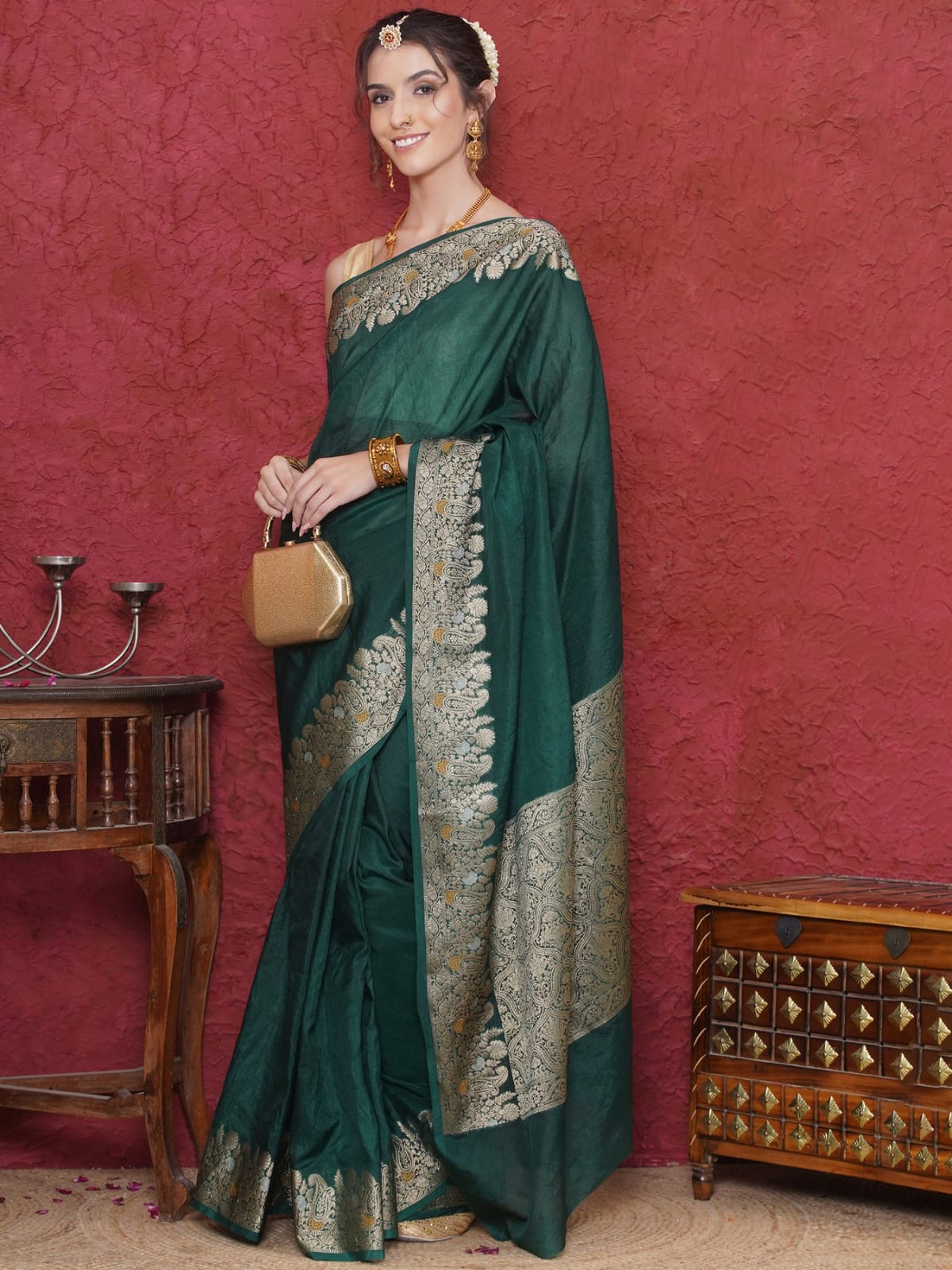 Green Color Banarasi Warm Silk Saree Alna Apparels