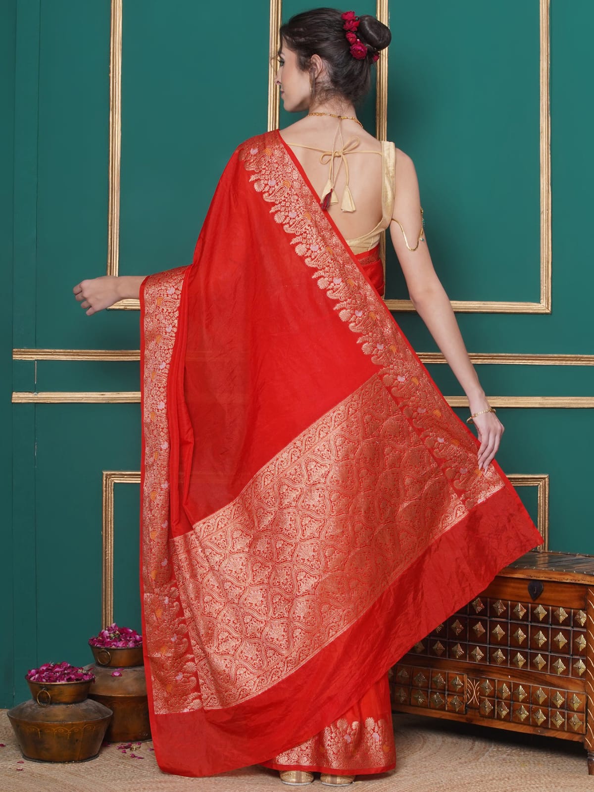 Red Color Banarasi Warm Silk Saree Alna Apparels