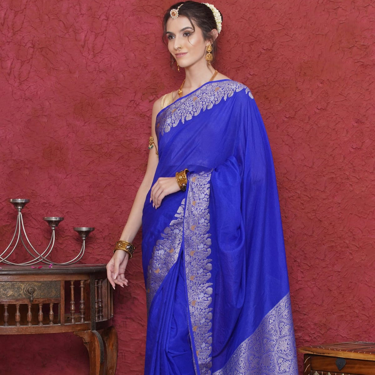 Blue Color Banarasi Warm Silk Saree Alna Apparels