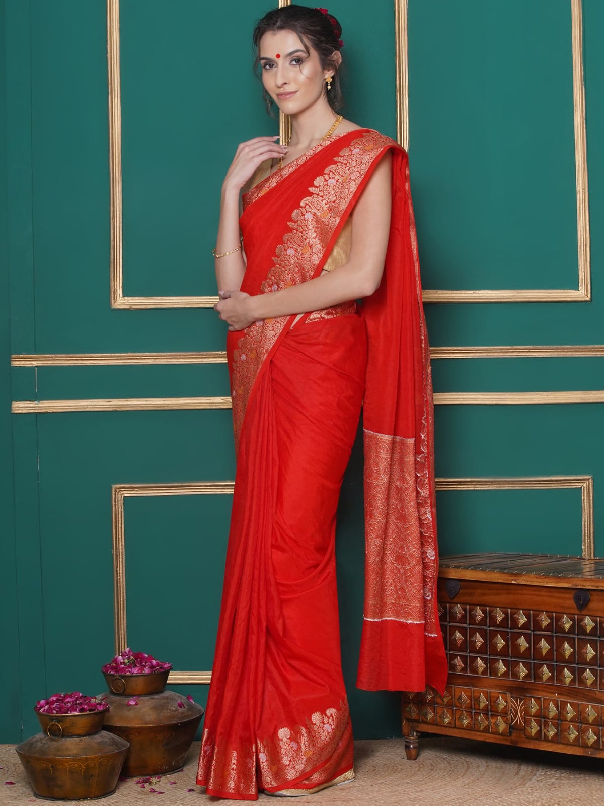 Red Color Banarasi Warm Silk Saree Alna Apparels