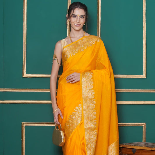 Yellow Color Banarasi Warm Silk Saree Alna Apparels
