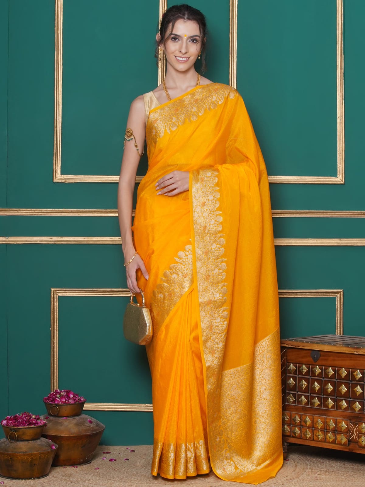 Yellow Color Banarasi Warm Silk Saree Alna Apparels