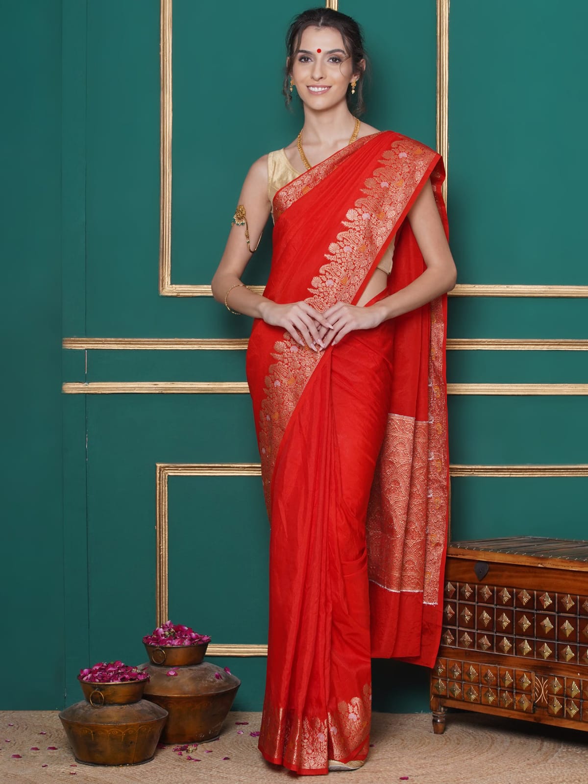 Red Color Banarasi Warm Silk Saree Alna Apparels