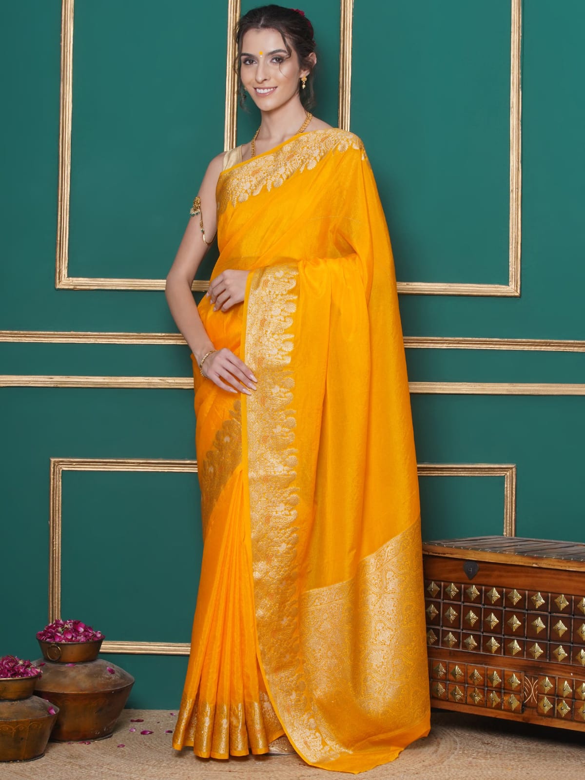 Yellow Color Banarasi Warm Silk Saree Alna Apparels