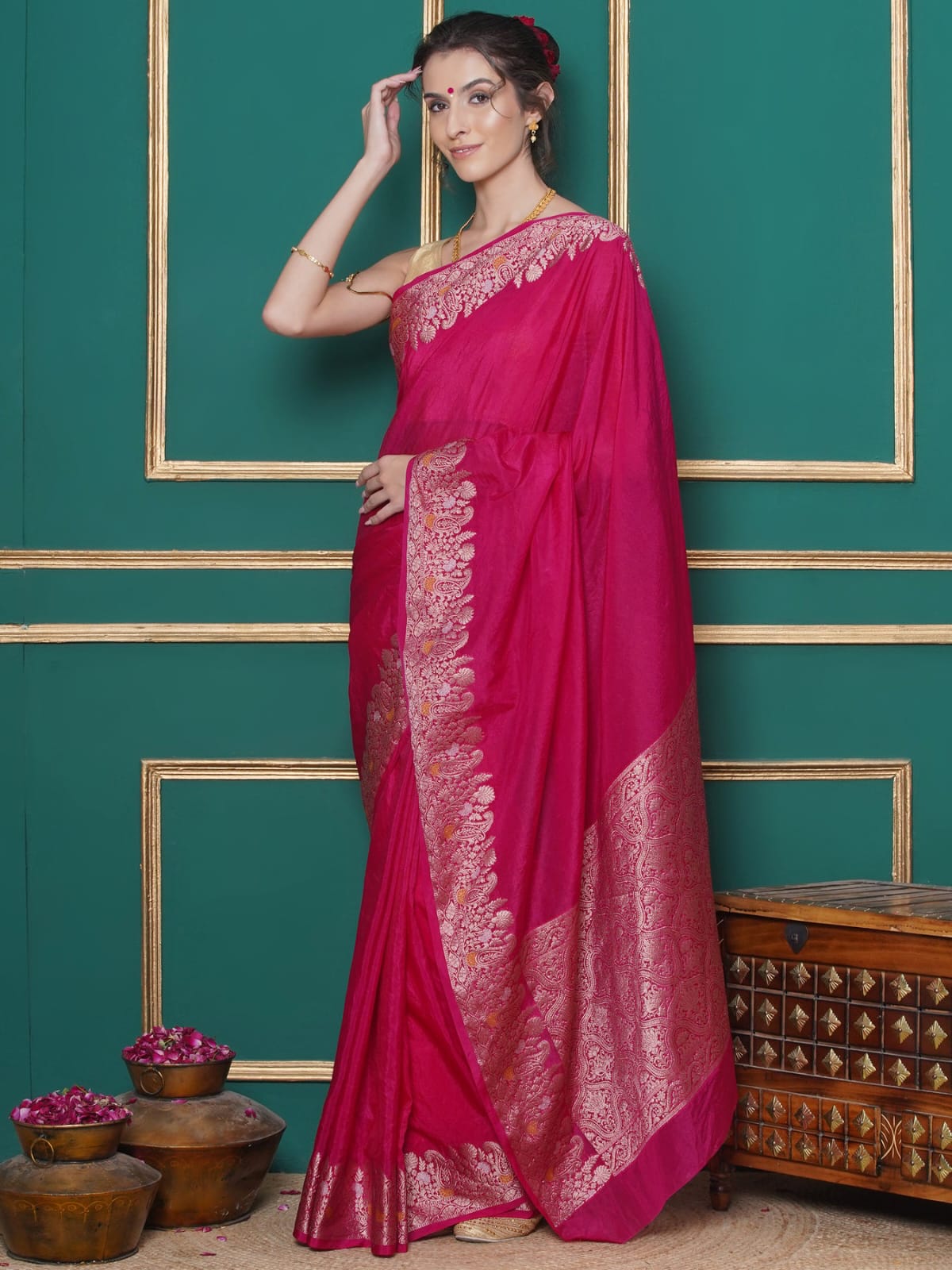 Pink Color Banarasi Warm Silk Saree Alna Apparels