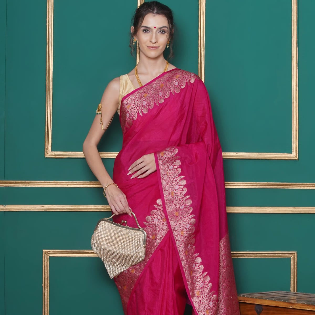 Pink Color Banarasi Warm Silk Saree Alna Apparels