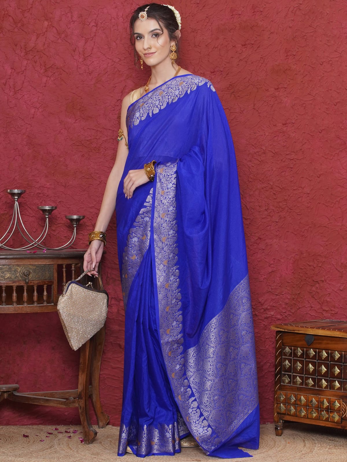 Blue Color Banarasi Warm Silk Saree Alna Apparels