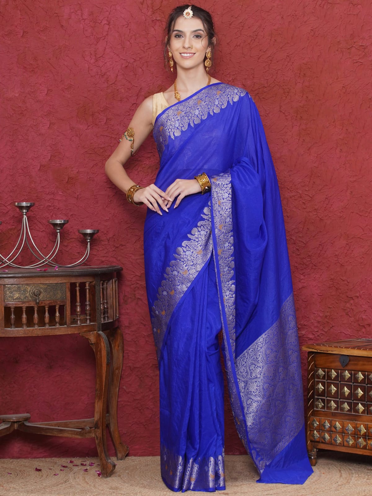 Blue Color Banarasi Warm Silk Saree Alna Apparels