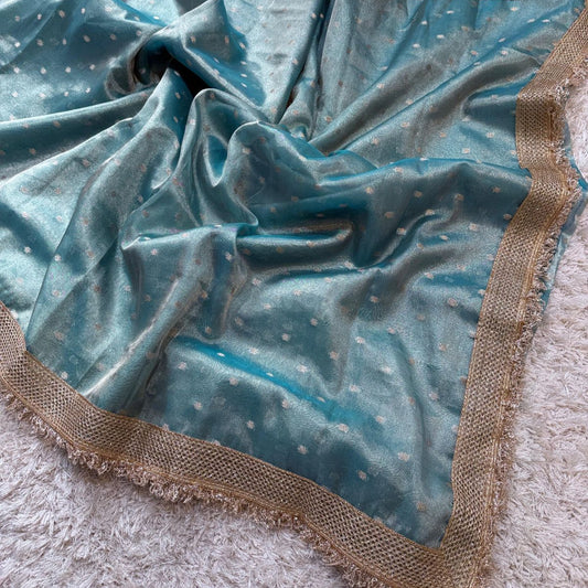 Blue Banarasi Tissue Silk Sraee With Lace Work Alna Apparels