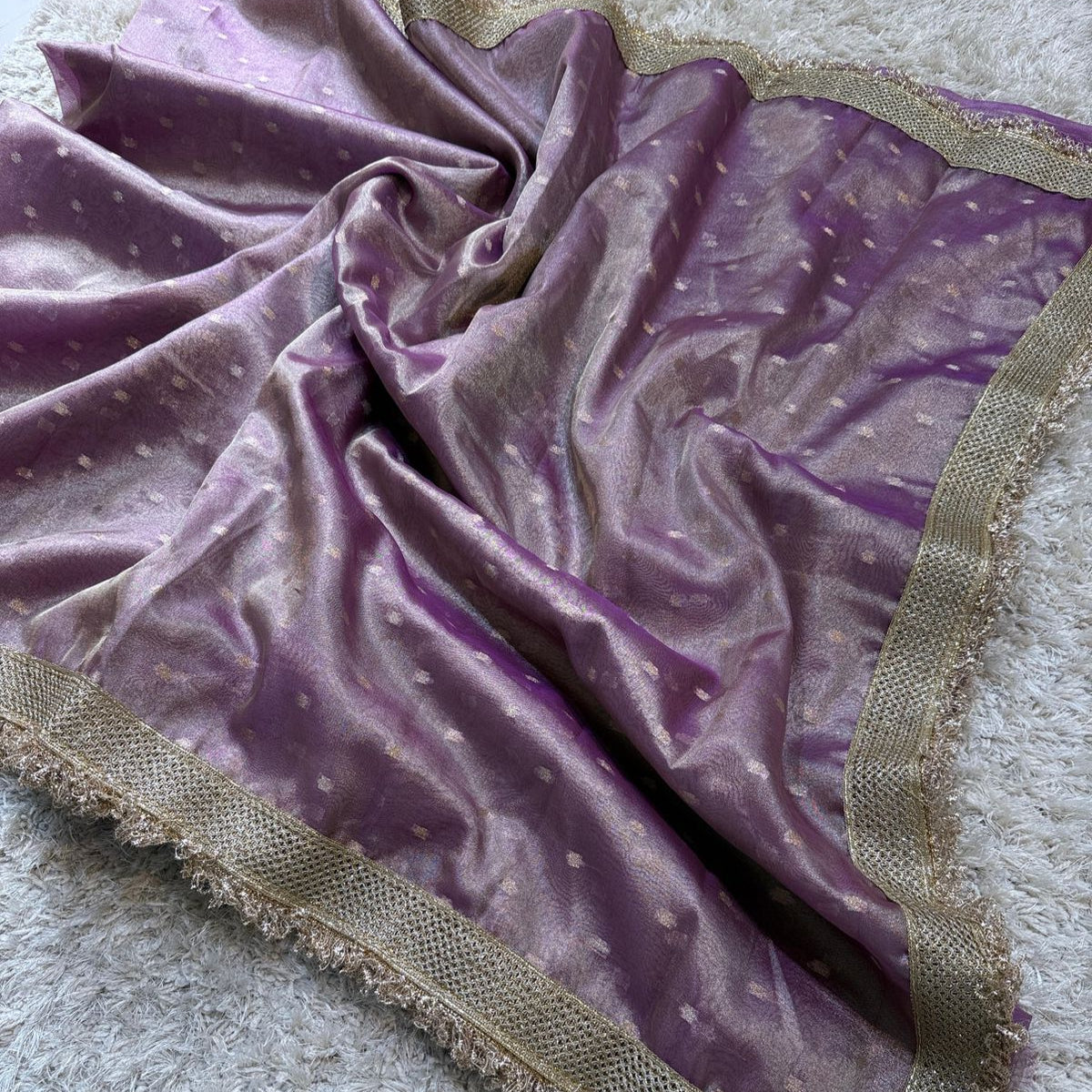 Purple Banarasi Tissue Silk Saree With Lace Work Alna Apparels