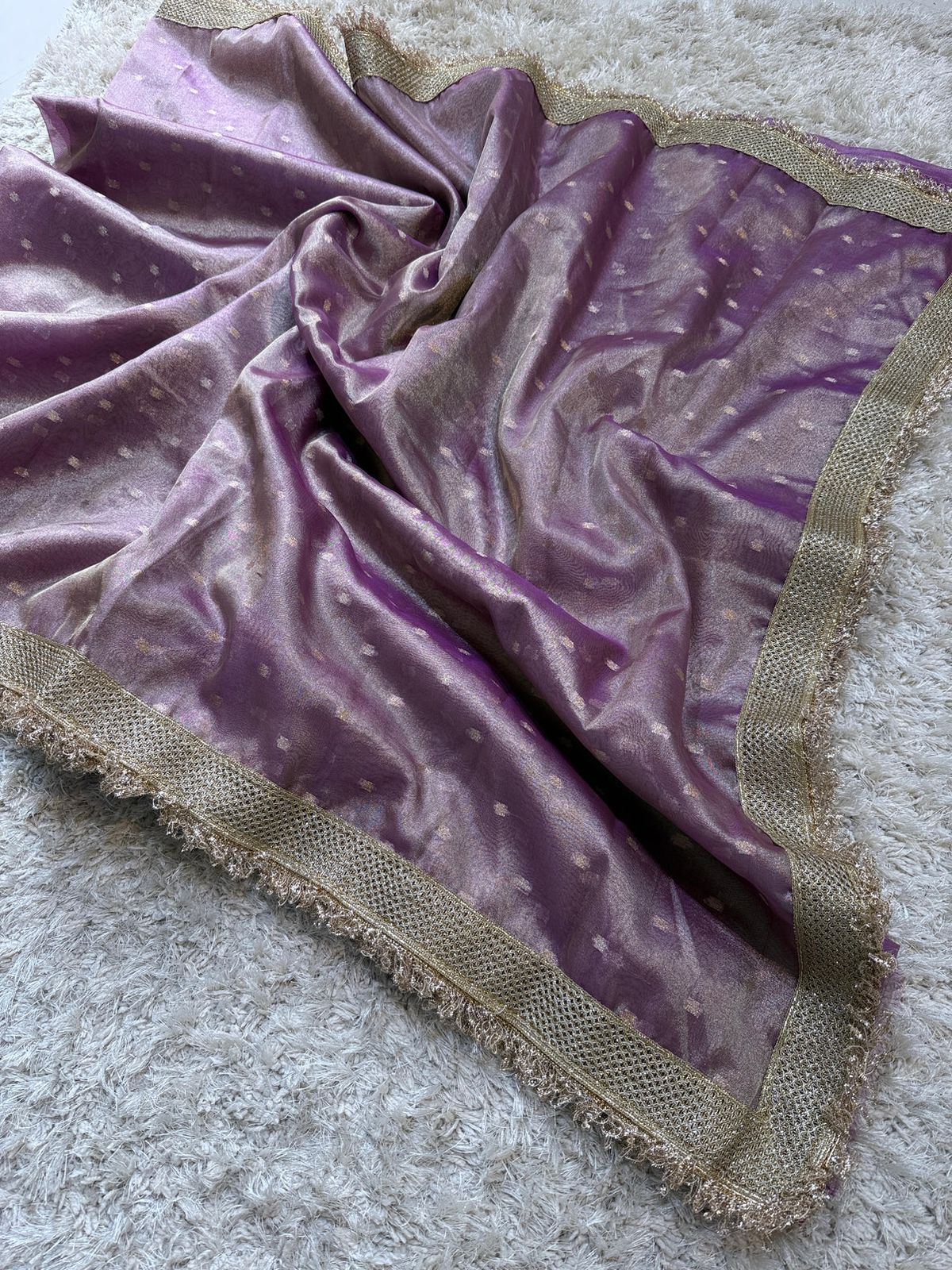 Purple Banarasi Tissue Silk Saree With Lace Work Alna Apparels