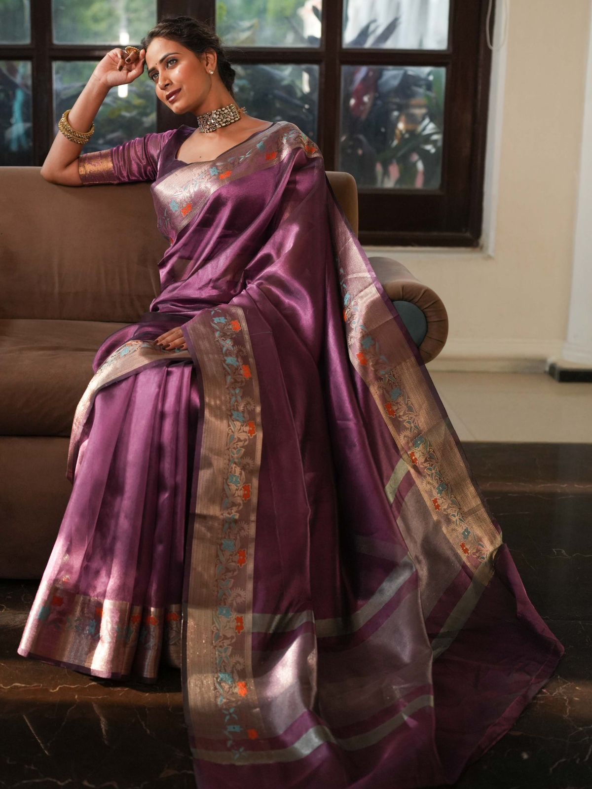 Purple Color Banarasi Tissue Silk Saree Alna Apparels