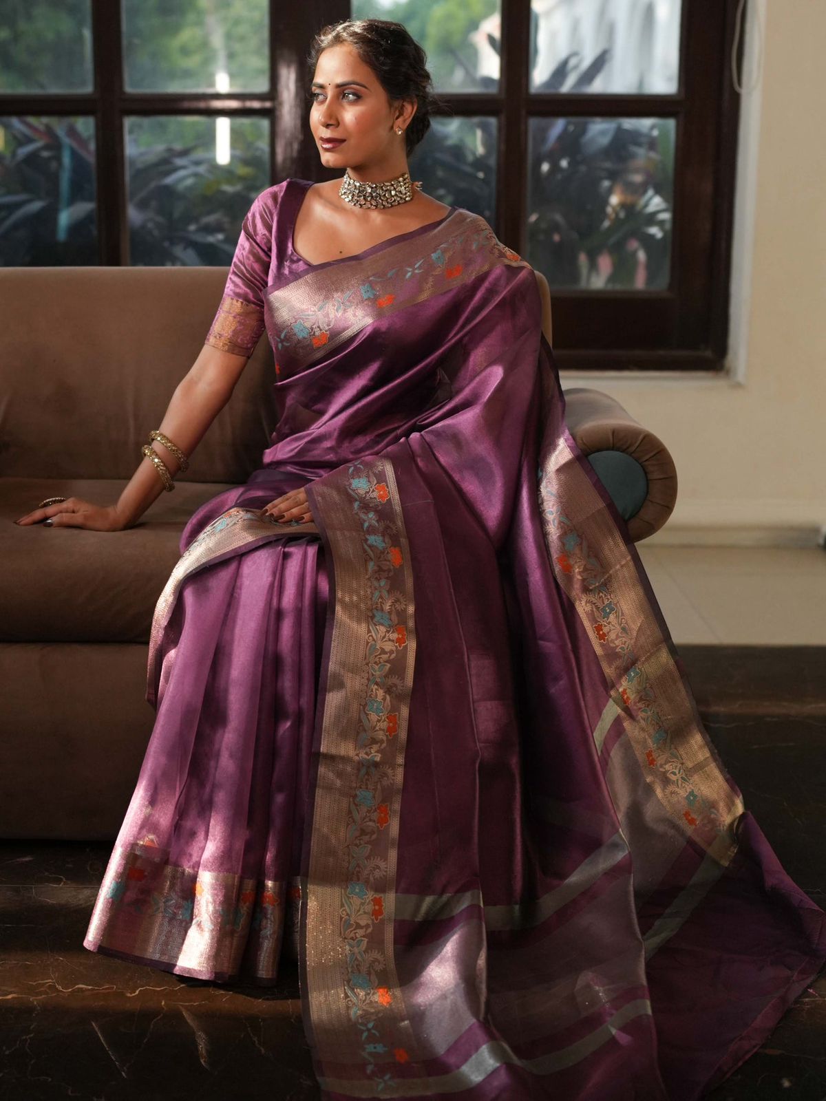 Purple Color Banarasi Tissue Silk Saree Alna Apparels