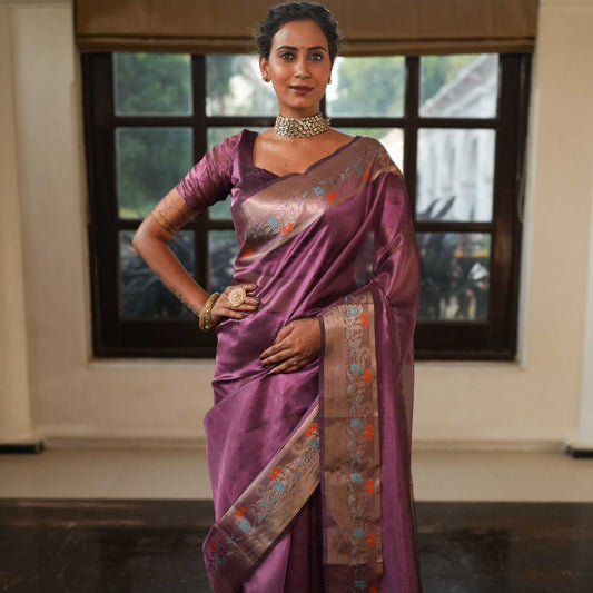 Purple Color Banarasi Tissue Silk Saree Alna Apparels