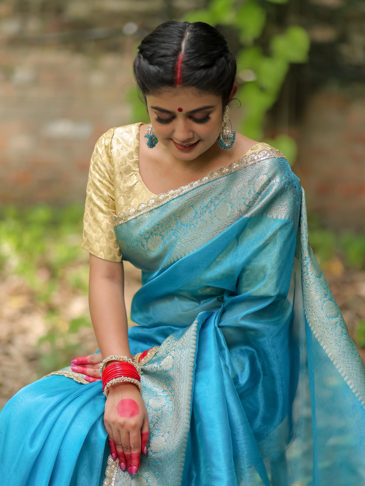 Blue Banarasi Tissue Soft Silk Saree With Lace Work Alna Apparels