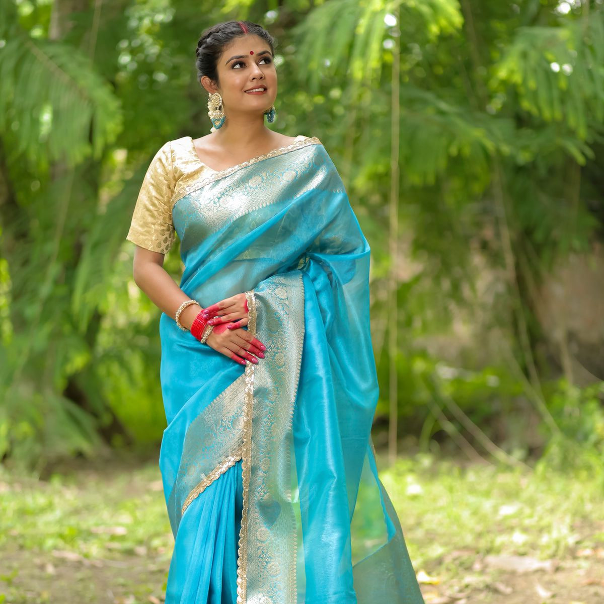 Blue Banarasi Tissue Soft Silk Saree With Lace Work Alna Apparels