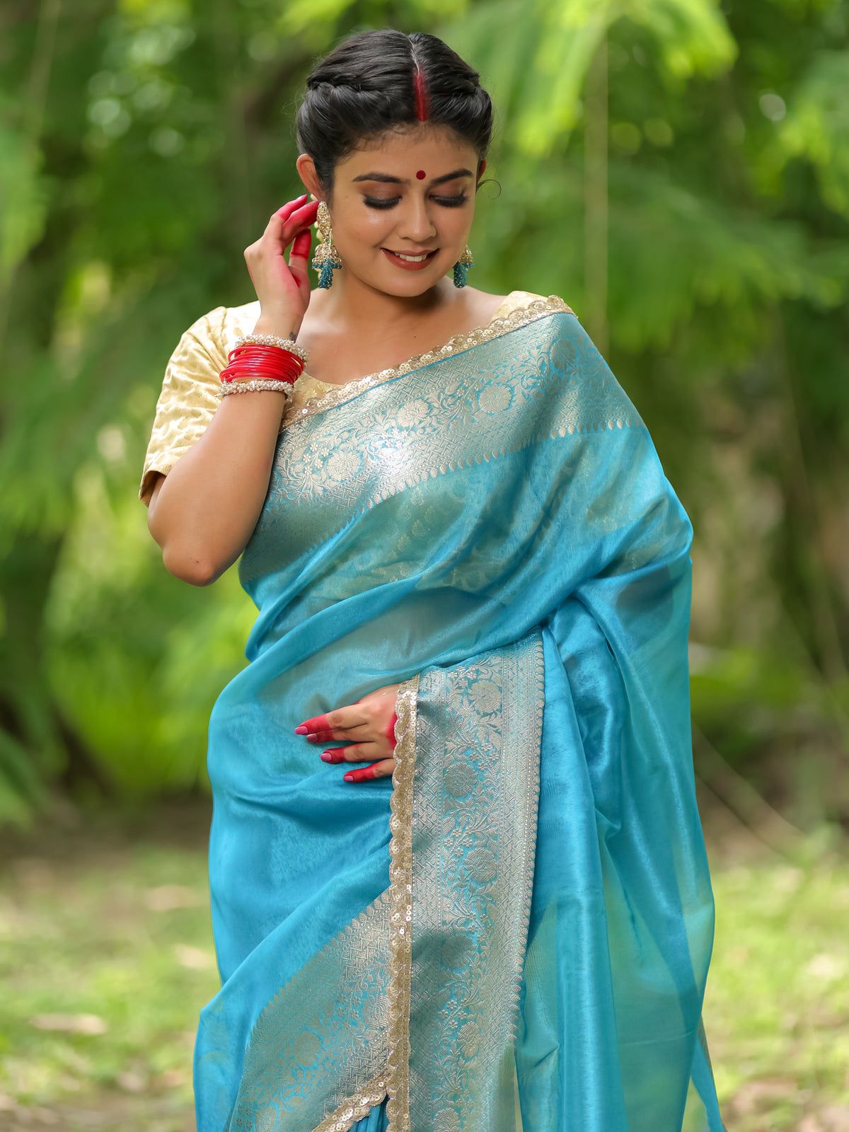 Blue Banarasi Tissue Soft Silk Saree With Lace Work Alna Apparels