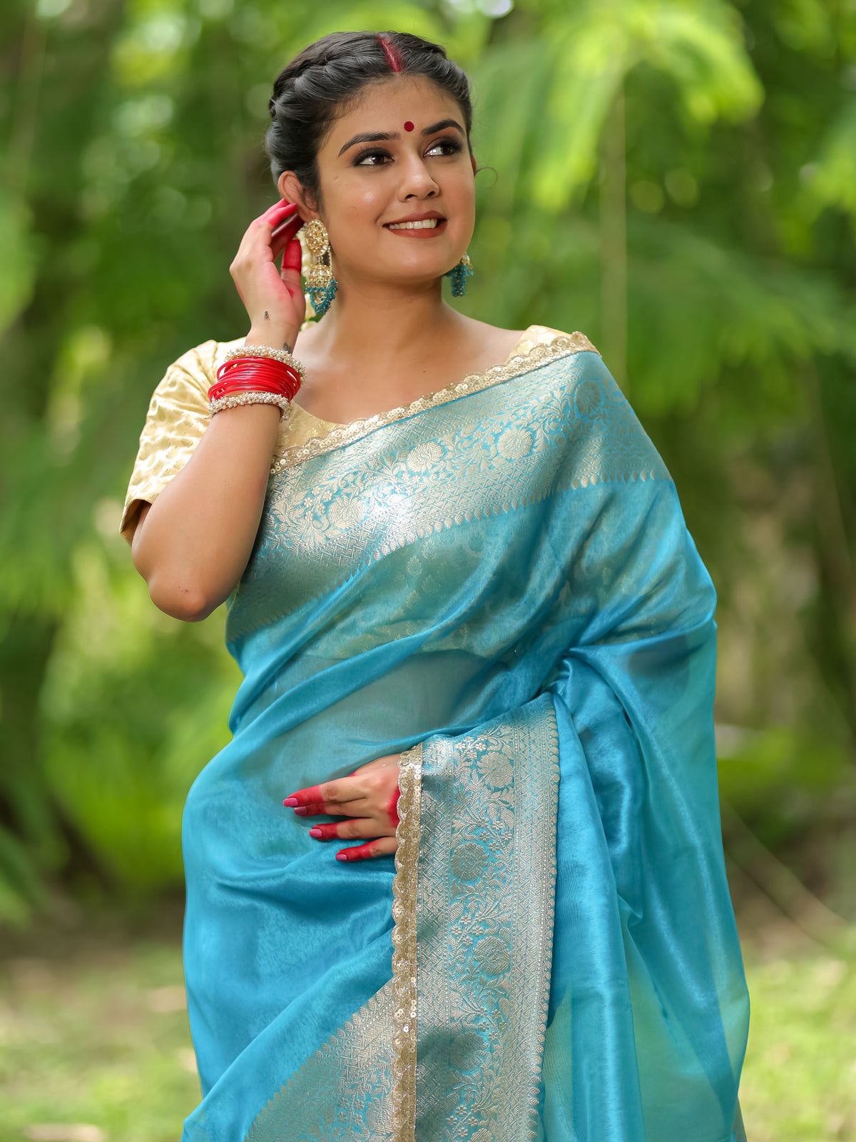 Blue Banarasi Tissue Soft Silk Saree With Lace Work Alna Apparels