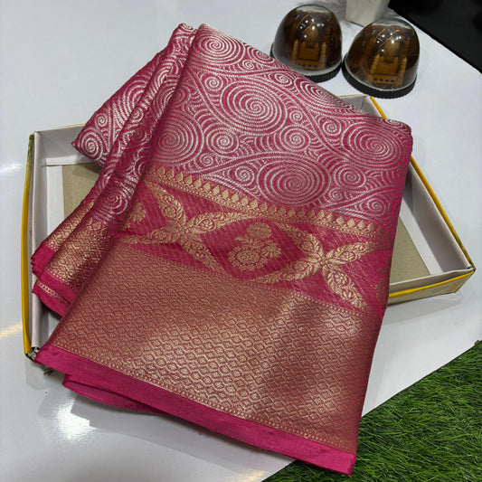 Pink Banarasi Dayable Warm Silk Saree Alna Apparels