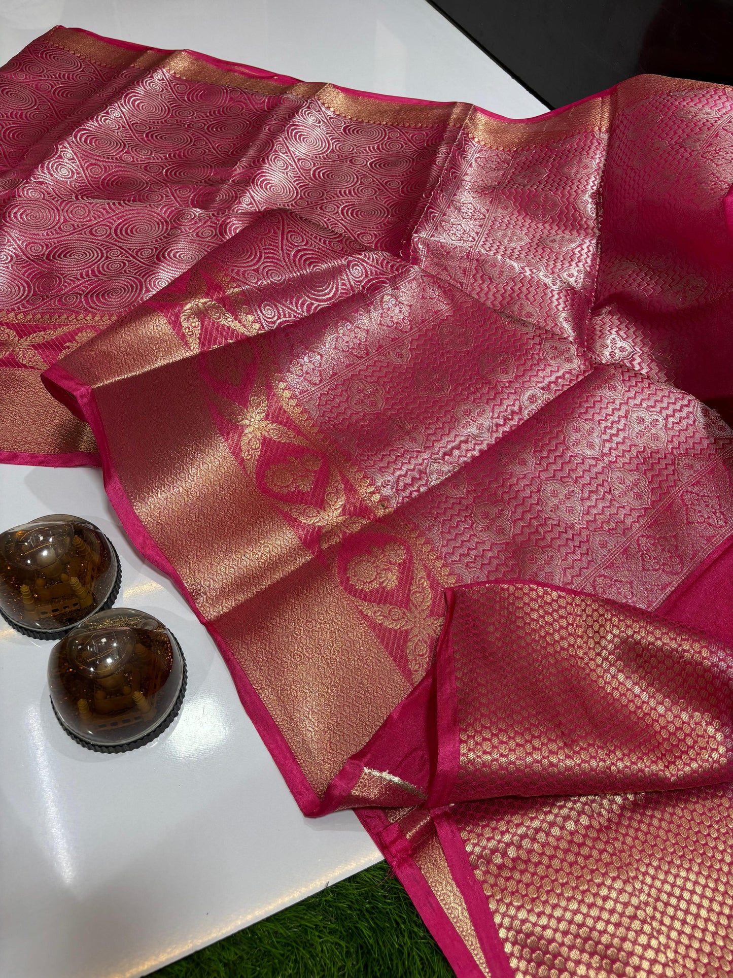 Pink Banarasi Dayable Warm Silk Saree Alna Apparels