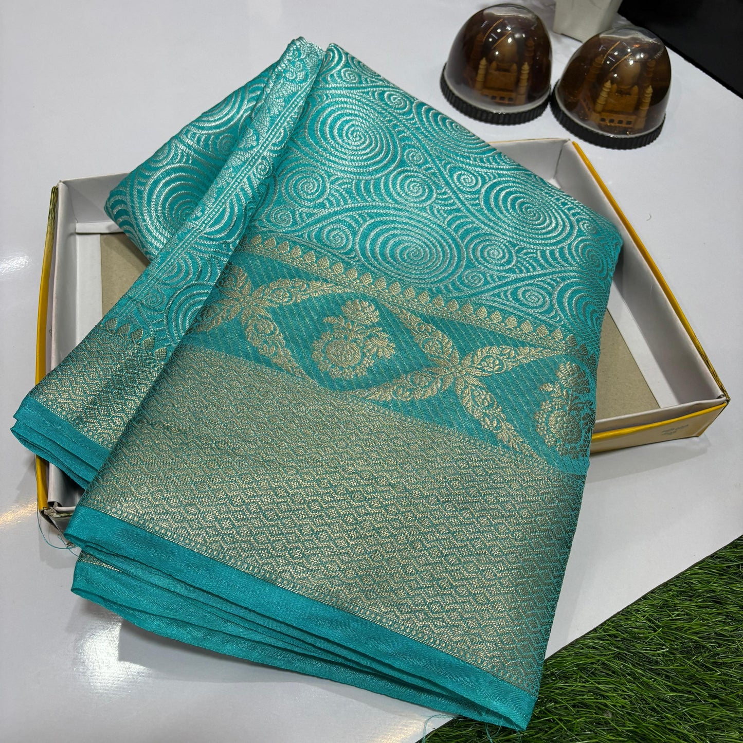 Sky Blue Banarasi Dayable Warm Silk Saree Alna Apparels