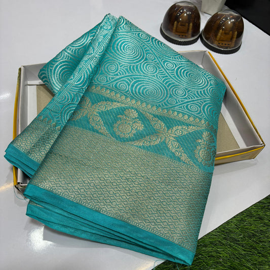 Sky Blue Banarasi Dayable Warm Silk Saree Alna Apparels