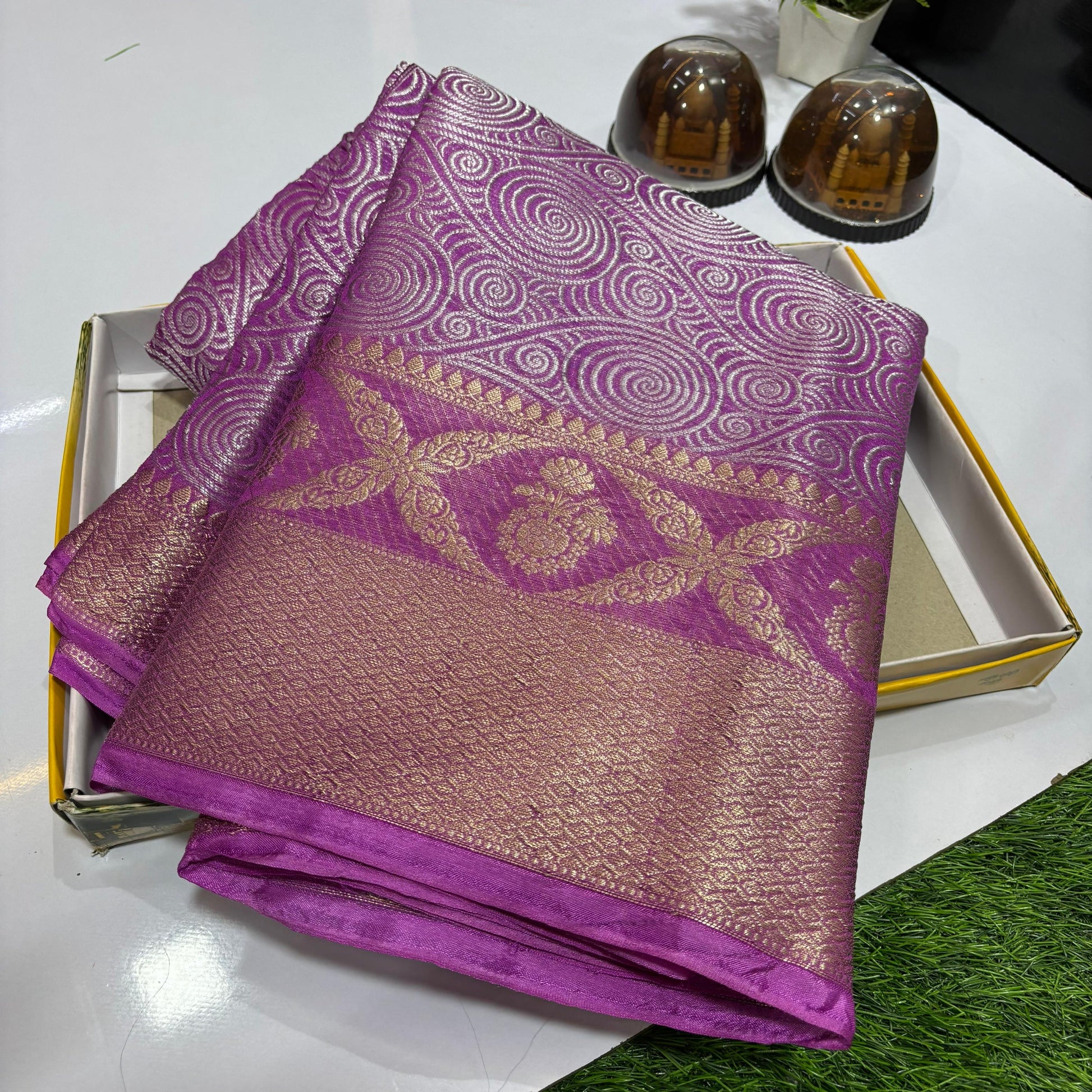 Purple Banarasi Dayable Warm Silk Saree Alna Apparels