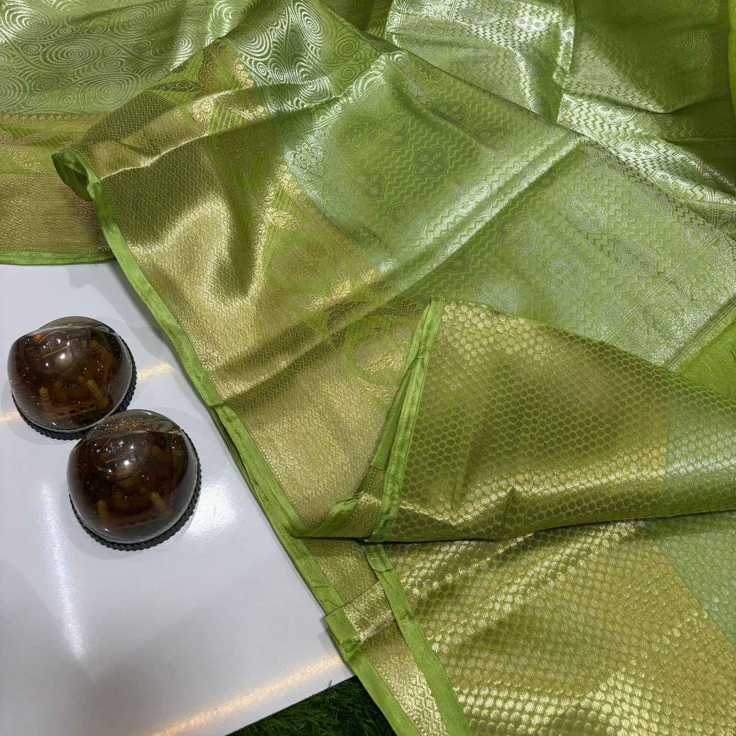 Green Banarasi Dayable Warm Silk Saree Alna Apparels