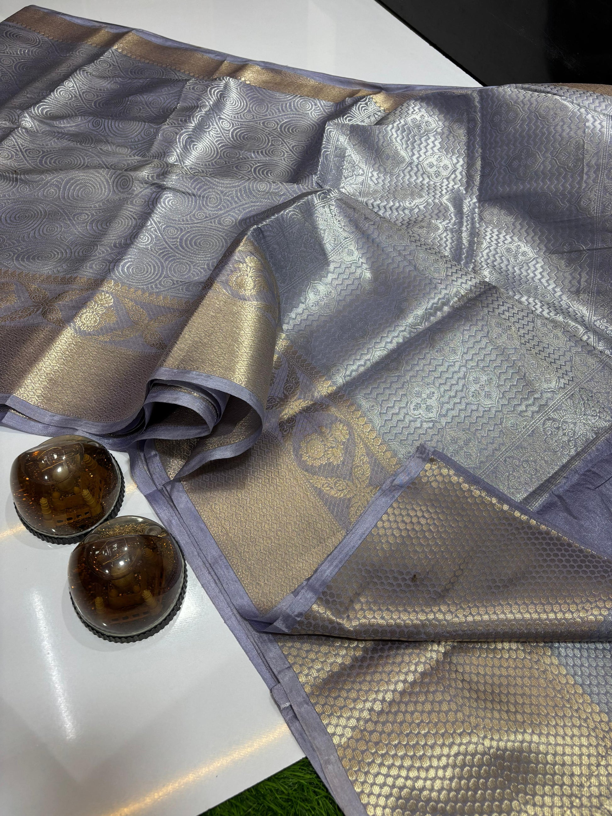 Grey Banarasi Dayable Warm Silk Saree Alna Apparels