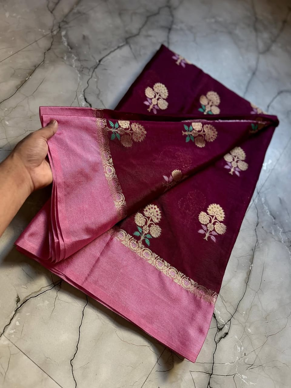 Maroon Color Banarasi Kathan Soft Silk Saree Alna Apparels