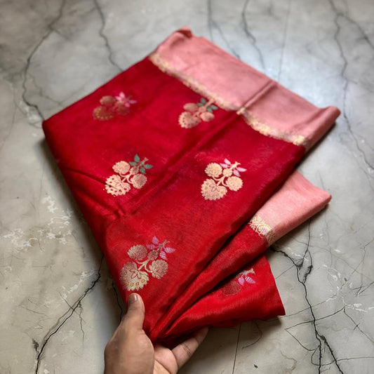 Red Color Banarasi Kathan Soft Silk Saree Alna Apparels
